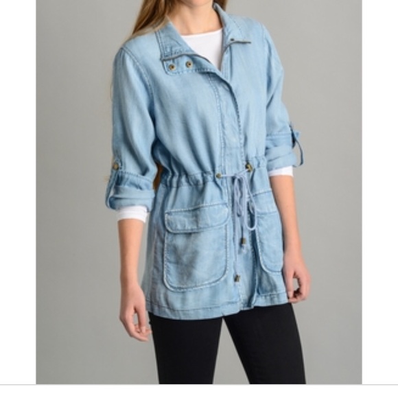 Skies Are Blue Chambray Utility Jacket 